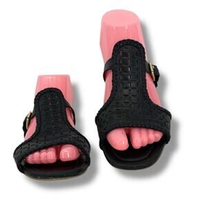 COLE HAAN  Woman's Elettra Huarache Leather Sandals Black 8 Festival Beach Flats